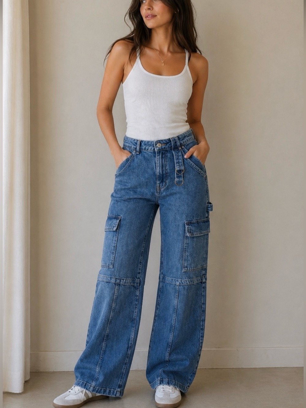 Social Tourist Y2K Wide Leg Carpenter Jeans High Rise Cargo Denim Grunge 7